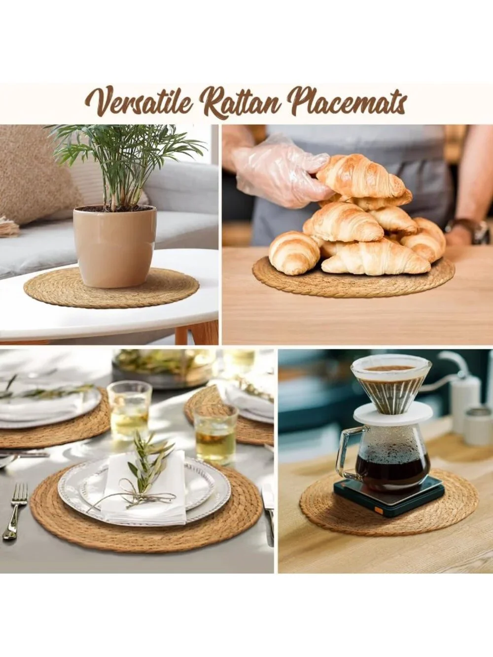 Set of 10 Round Woven Placemats, Boho Rustic Table Chargers, Jute Braided Decor